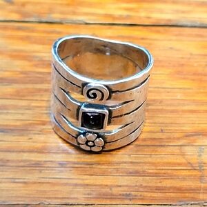 Silpada  sterling silver wide band garnet ring, size 9.